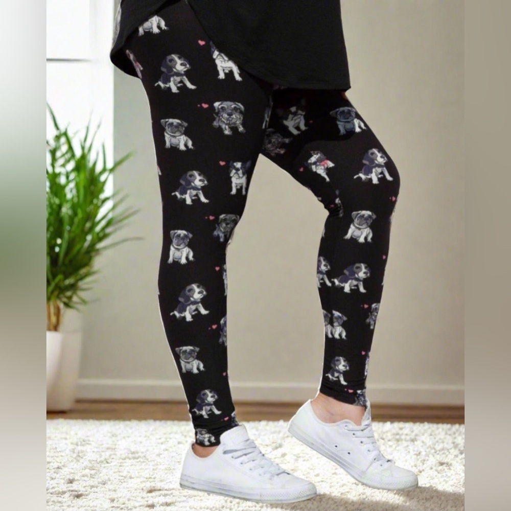 Plus NEW Womens Bulldog Leggings Boxer Schnauzer Pug Terrier Dog YOGA WAIST